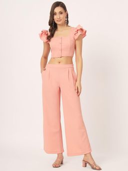 Beatnik - Peach Solid Crop Top Co-Ord Set