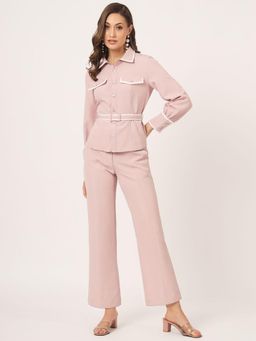 Beatnik - Pink Solid Collared Co-Ord Set with Belt