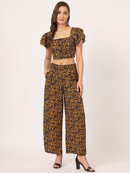 Beatnik - Black and Yellow Printed Crop Co-Ord Set