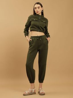 Beatnik - Green Solid High Neck Crop Co-Ord Set