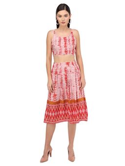Beatnik - Peach and Red Printed Strappy Skirt Set