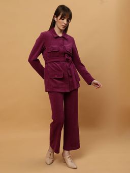 Beatnik - Burgundy Solid Front Pocket Co-Ord Set with Belt
