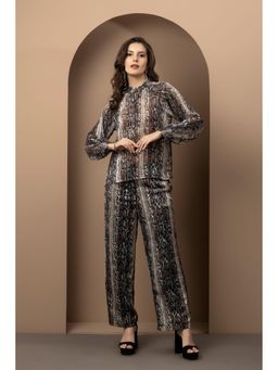 Beatnik - Black Animal Printed Tie-Up Neck Co-Ord Set