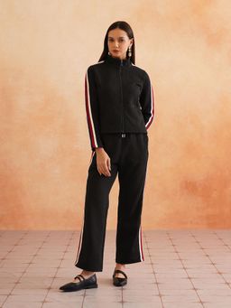Beatnik - Black High Neck Side Striped Solid Co-Ord Set