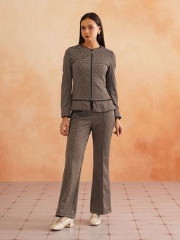 Beatnik - Brown and Beige Front Zipper Micro Printed Co-Ord Set