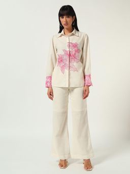 Beatnik - Cream Floral Printed Collared Co-Ord Set