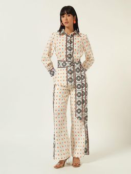 Beatnik - White and Orange Printed Co-Ord Set with Belt