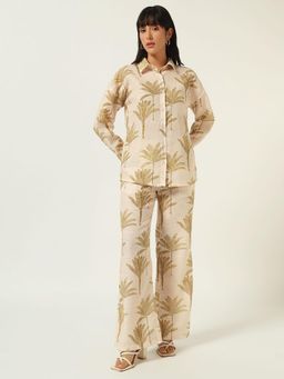 Beatnik - Cream and Green Floral Printed Co-Ord Set