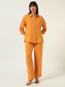 Beatnik - Mustard Yellow Solid Collared Co-Ord Set