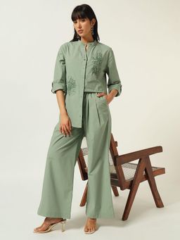 Beatnik - Light Green Roll-Up Sleeve Embellished Co-Ord Set