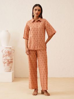 Beatnik - Peach Printed Collared Self-Designed Co-Ord Set