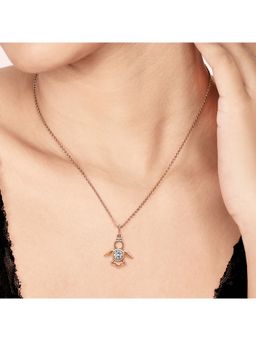 Silberry - 925 Sterling Silver Rose Gold Angelic Turtle Pendant With Chain For Women And Girls