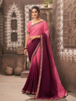 Odette - Baby Pink Chiffon Crush Heavy Embroidery Saree with Unstitched Blouse