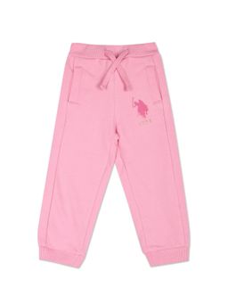 U.S. POLO ASSN. - Girls Pink Drawstring Waist Logo Solid Joggers
