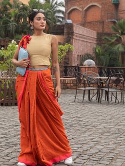 Beatitude - Orange Shade Cotton Saree With Unstitched Blouse