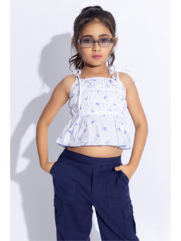 Taffy - White 100% Cotton Sleeveless Floral Printed Peplum Top