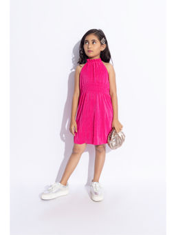 Taffy - Hot Pink Pleated Sleeveless Halter Neck Dress