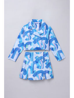 Taffy - 100% Cotton Blue and White Printed Co-Ord (Set of 2)