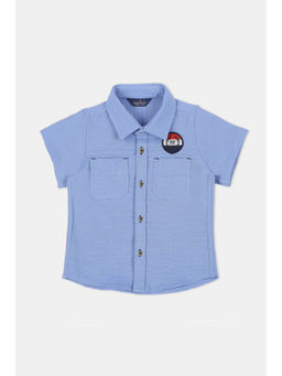 Infinity - Lycra Crush Cotton Woven Half Sleeves Solid Boys Shirt- Blue