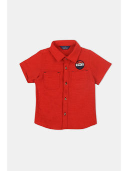 Infinity - Lycra Crush Cotton Woven Half Sleeves Solid Boys Shirt- Red