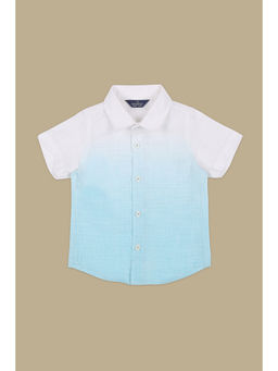 Infinity - Linen Cotton Woven Half Sleeves Ombre Boys Shirt- Turquoise.