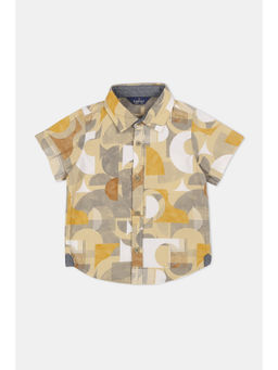 Infinity - Cord Cotton Abstract Printed Half Sleeves Boys Shirt - Khaki