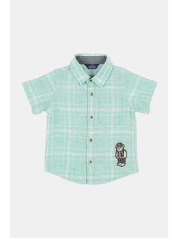 Infinity - Linen Club Cotton Checks Half Sleeves Boys Shirt -Green