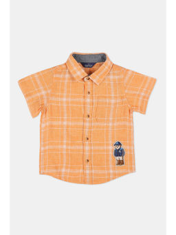 Infinity - Linen Club Cotton Checks Half Sleeves Boys Shirt -Orange