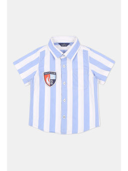 Infinity - Cord Cotton Stripes Half Sleeves Boys Shirt - Blue
