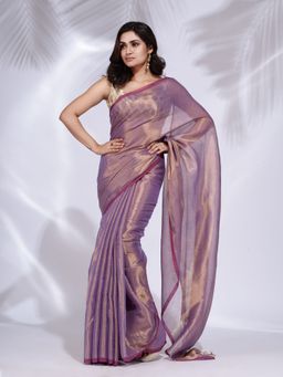 CHARUKRITI - Purple Tissue Handwoven Soft Saree with Unstitched Blouse