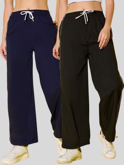Buynewtrend - Multicolour Women Dual Contrast Piping Trackpants (Pack of 2)