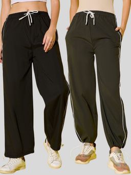 Buynewtrend - Multicolor Women Drawstring Dual Contrast Piping Trackpants (Pack of 2)