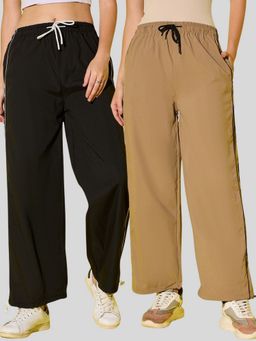 Buynewtrend - Multicolor Women Drawstring Dual Contrast Piping Trackpants (Pack of 2)