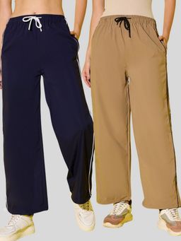 Buynewtrend - Multicolor Women Drawstring Dual Contrast Piping Trackpants (Pack of 2)