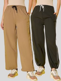 Buynewtrend - Multicolor Women Drawstring Dual Contrast Piping Trackpants (Pack of 2)