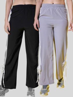 Buynewtrend - Women Multicolor Side Stripes and Tie Detail Trackpants (Pack of 2)