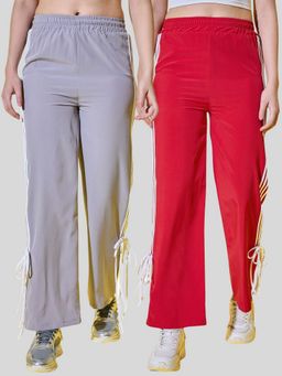 Buynewtrend - Women Multicolor Side Stripes and Tie Detail Trackpants (Pack of 2)