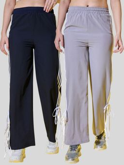 Buynewtrend - Women Multicolor Side Stripes and Tie Detail Trackpants (Pack of 2)