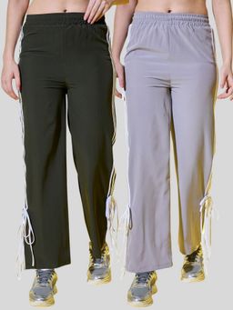 Buynewtrend - Women Multicolor Side Stripes and Tie Detail Trackpants (Pack of 2)