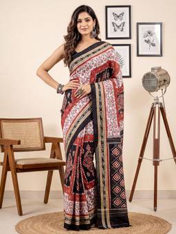 Nyri - Womens Bhagalpuri Silk Multi-Color Printed Saree with Unstitched Blouse