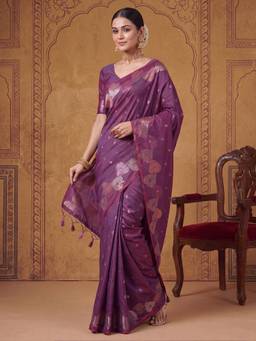 Nyri - Womens Silk Blend Wine Woven Design Saree with Unstitched Blouse