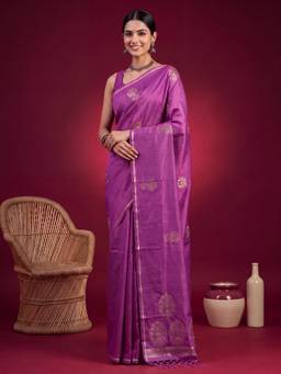 Nyri - Womens Satin Silk Wine Woven Design Saree with Unstitched Blouse