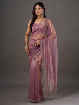 Nyri - Womens Net Lavender Embellished Heavy Work with Unstitched Blouse