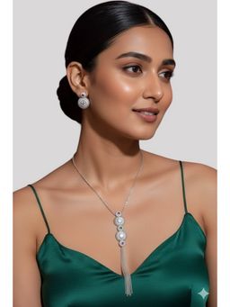 Auraa Trends - Silver-Plated Long Tassel Necklace with Matching Earrings