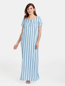 Zivame - Rosaline Eternal Bloom Woven Full Length Nightdress - Aquamarine-Blue
