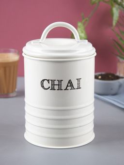 Voncasa - Mild Steel White Cylindrical Chai Jar 800 ml