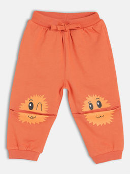 MINI KLUB - Rust Cotton Cartoon Printed Knit Joggers