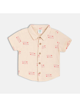 MINI KLUB - Beige Cotton Fish Printed Shirt