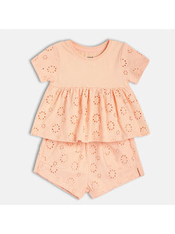 MINI KLUB - Cotton Schiffli Self Design Top with Shorts (Set of 2)