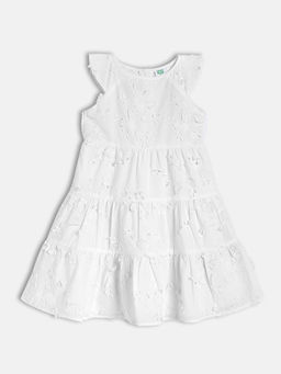 MINI KLUB - White Cotton Floral Embroidered Dress